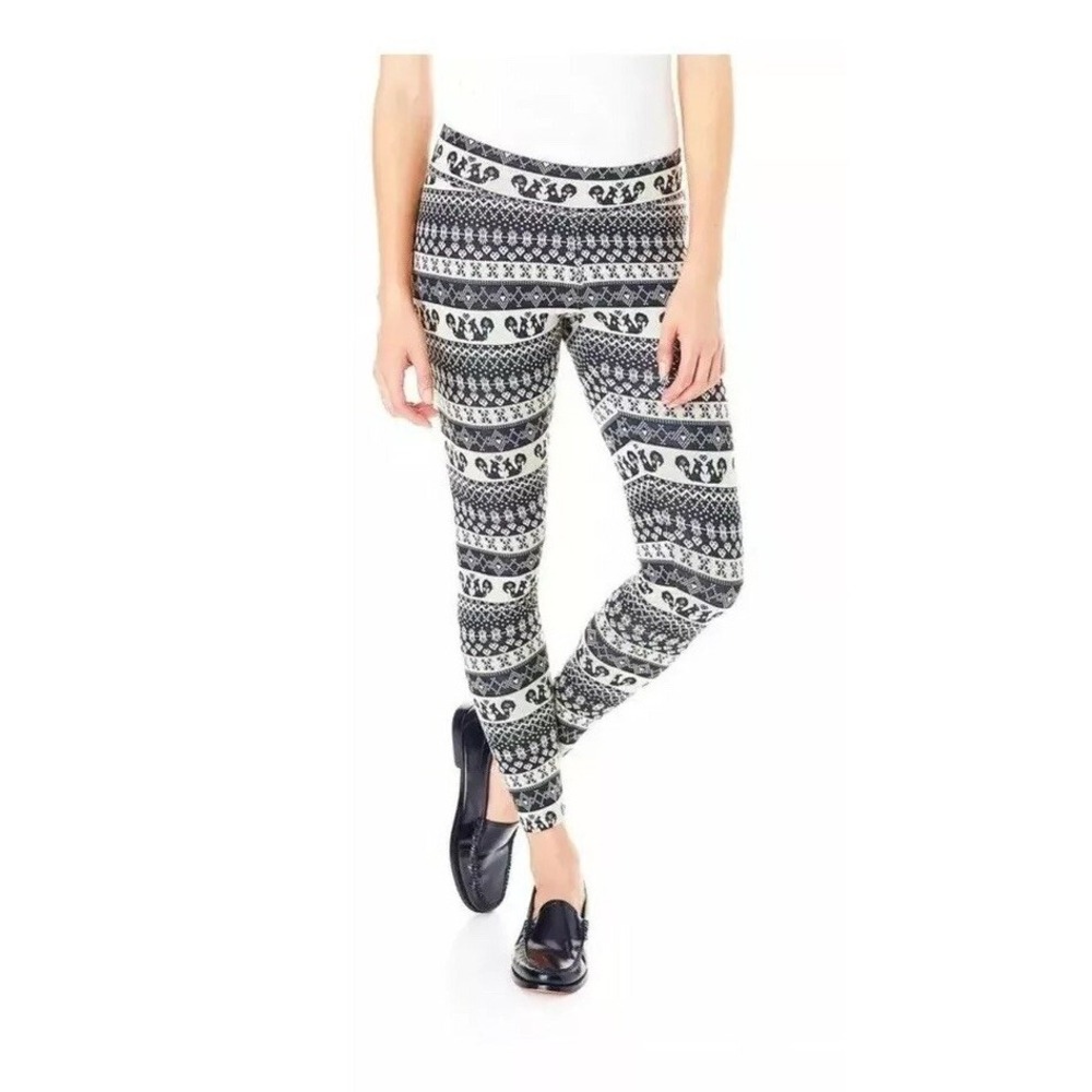 G.H. Bass & Co. Black Grey Fair-Isle Printed Leggings Pants Women's Sz XS $59